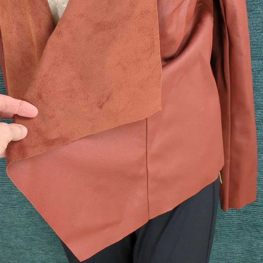Just Fab Vegan Leather Open Front Jacket - Picture 5 of 10
